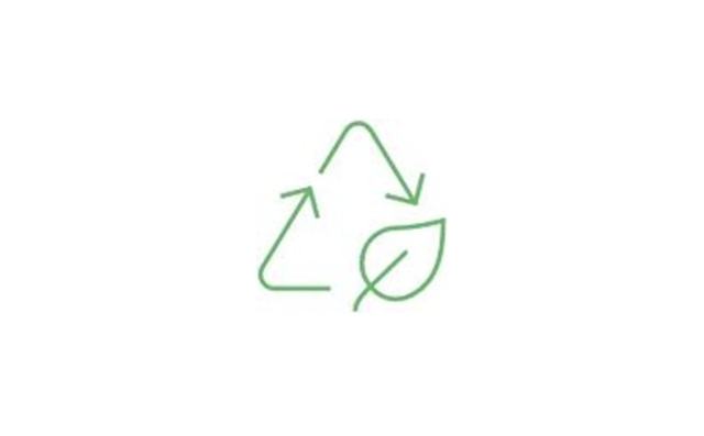 A green recycling icon with a leaf